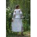 Boho Style Ukrainian Embroidered Maxi Dress White with Blue/Orange Embroidery